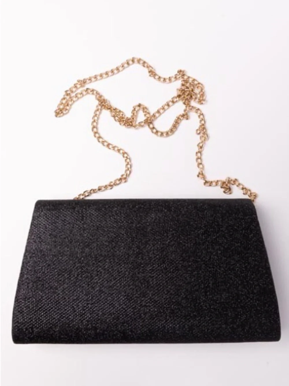 Chic Black Coarse Glitter Fiber Evening Flap Clutch Bag Prom Wedding Party Purse